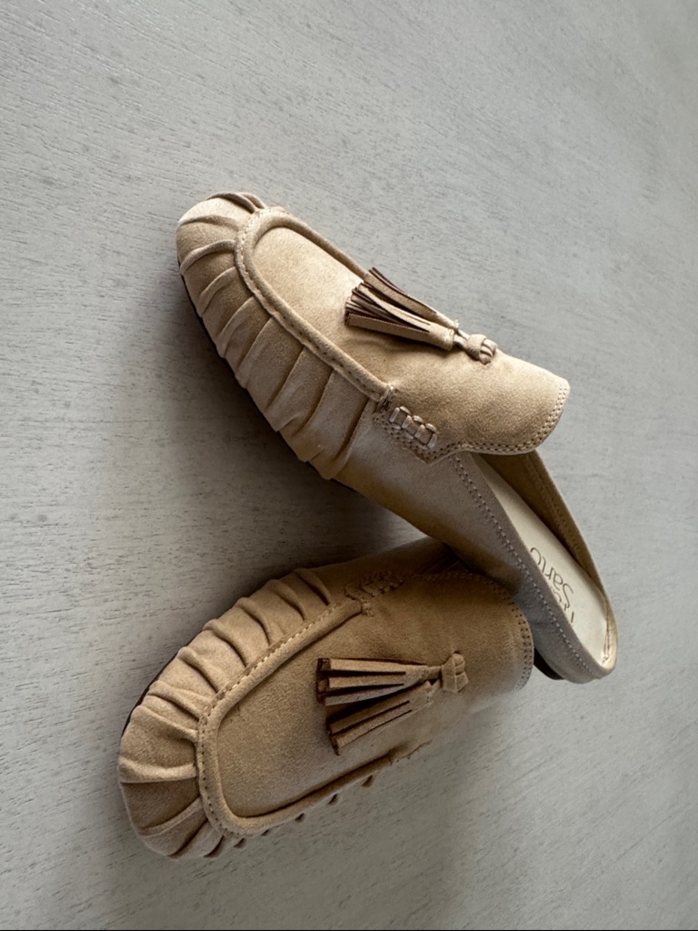 Franco Sarto Tan Suede Tassel Mules